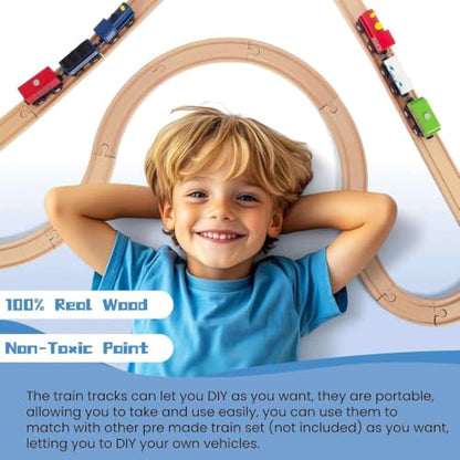 Wooden Train Tracks, 58Pcs Track Expansion Wooden Railway System - style: 58 Pcs