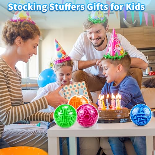 4Pcs 3D Puzzle Maze Ball Brain Teaser for Kids Boys Girls Age 6 7 8 - color: Blue,orange,green,red