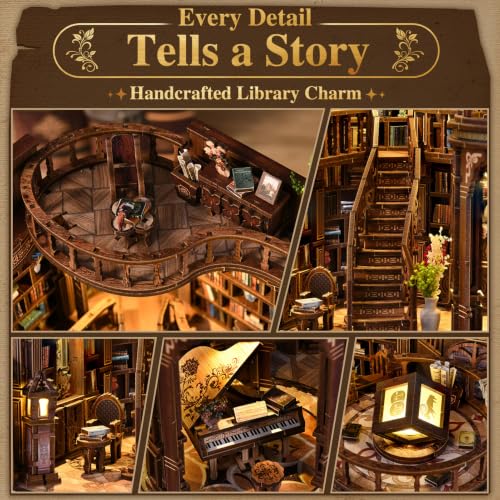 DIY Miniature House Kit for Adults, Tiny Dollhouse Book Nook Kit Bookshelf Crafts Decor, 3D Wooden Puzzle, Gifts for Family Friends Adults Teens, Dream Book Loft