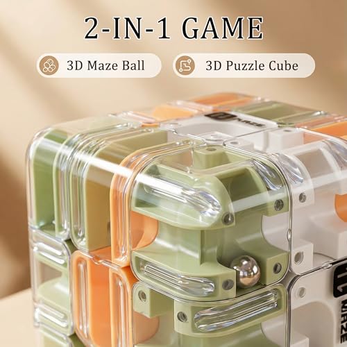 2 Pack 3D Rolling Ball Maze Cube Puzzle,Maze Cube for Kids Labyrinth 3D Puzzle Maze Cube Ball Twist Roll Brain Teaser Toys,Cultivate Logical Thinking for Logical Thinking for Family Game Birthday Gift - color: Maze Cube