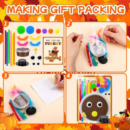 24 Packs Fall Thanksgiving Crafts for Kids DIY Turkey Air Dry Clay Kit