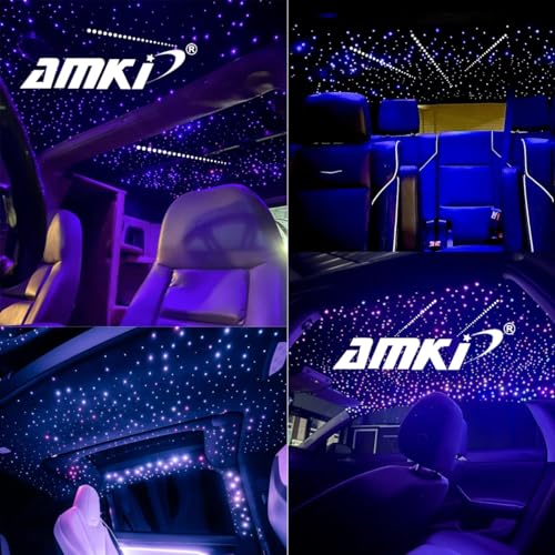 AMKI 16W 600pcs 0.03in 9.8ft Starlight Headliner Kit Twinkle+Sound Activated,Pure White Meteor Shooting Star APP/Remote Control RGBW Fiber Optic Starlight Box for Car Home Star Ceiling Decor - size: 696pcs*0.03in*9.8ft