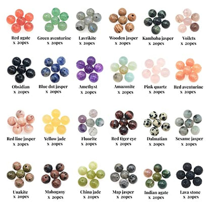 8mm Natural Round Stone Beads About 480pcs Genuine Real Healing Crystal Stones Beading Loose Gemstone DIY for Bracelet Jewelry Making Kit(24 Color A)