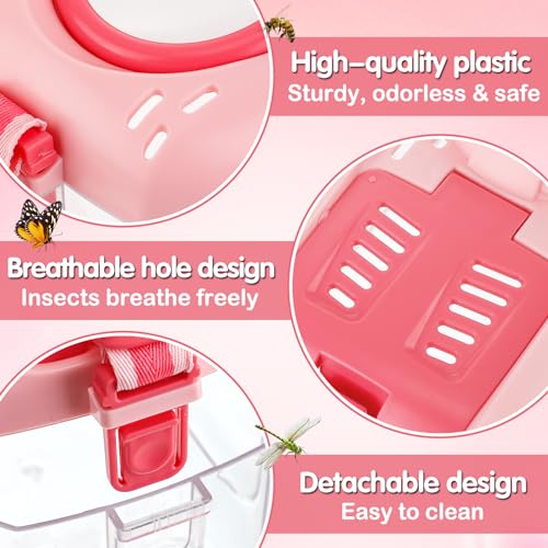 2 Sets Bug Catcher for Kids, Bug Catching Kit Gifts with Butterfly Net Toys - color: Pink