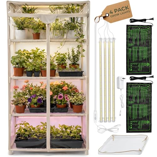 CARPATHEN Indoor Greenhouse with Grow Light, 4 Tiers 27.2"L x 19.3"W x 54"H - size: Greenhouse with Lights & Heat Mat