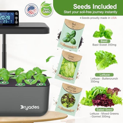 Hydroponics Growing System Kit with Seeds, 12-Pod Indoor Garden with 24W Full-Spectrum LED Grow Light, Smart LCD Control and 7L Water Tank for Herbs, Lettuce, Vegetables and Flowers(Black) - color: black
