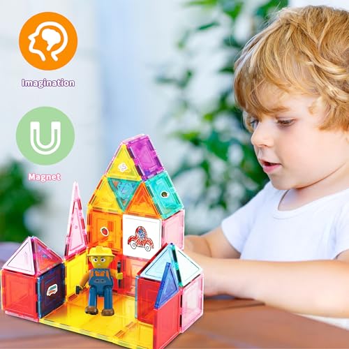 PicassoTiles Mega Magnetic Building Block 350 Piece Set Magnet Tile Construction Blocks with Car Base, Character Figures, Markers, Whiteboard, 110+ Page Ideabook Included for Ages 3 Up STEM Learning - color: 350 Pcs With Car and Figures