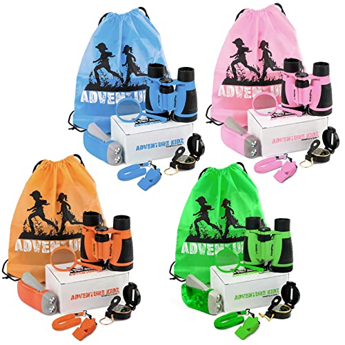 Adventure Kidz - Outdoor Exploration Kit, Binoculars with Case, Flashlight, Compass, Whistle, Magnifying Glass, Backpack, Bundle (28 Items)