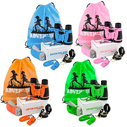Adventure Kidz - Outdoor Exploration Kit, Binoculars with Case, Flashlight, Compass, Whistle, Magnifying Glass, Backpack, Bundle (28 Items)