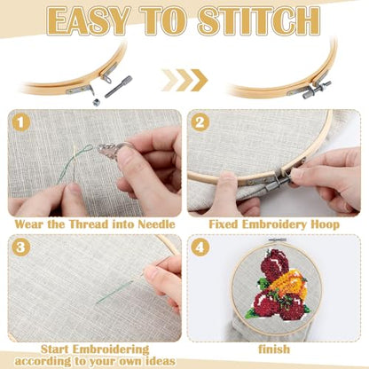 Mudder 53 Pcs Cross Stitch Kit with Embroidery Hoop Bamboo Needles,Red - color: Red