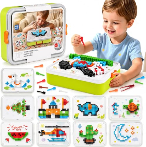 Puzzles Games for Kids 3-5,STEM Toys 3D Mushroom Nail Puzzle 460 Pieces Building Peg Kit DIY Creative Brain Teaser Puzzle Birthday Gifts for Boys Girls, for 3 4 5 6 7 8 Year Old