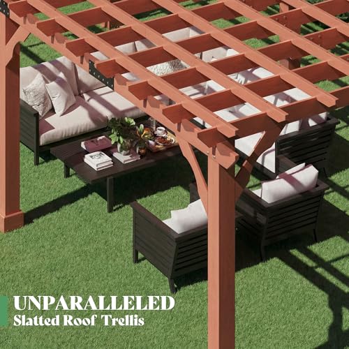 AMERLIFE 12x24 FT Outdoor Wooden Pergola, Large Wood Pergola for Backyard & Patio, Solid Cedar Wood Gazebo Structure with Flip Roof Design for Garden, Poolside & Outdoor Entertaining - size: 12x24 FT