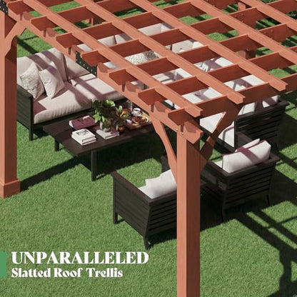 AMERLIFE 12x24 FT Outdoor Wooden Pergola, Large Wood Pergola for Backyard & Patio, Solid Cedar Wood Gazebo Structure with Flip Roof Design for Garden, Poolside & Outdoor Entertaining - size: 12x24 FT
