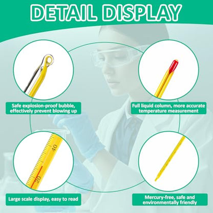 Relaxweex 10 Pcs General Purpose Lab Thermometer 12 Inch Total Immersion Glass Liquid -20 to 150℃ Liquid in Glass Thermometer for Laboratories, Universities, Food and Beverage Processing, Yellow - color: Yellow