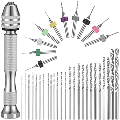 Mudder 36 Pcs Pin Vise Hand with Micro Drill Bits Set, Sliver - color: Silver