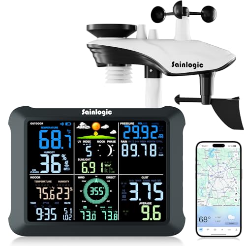 Sainlogic WiFi Smart Weather Station 14-in-1 with 24/7 Accurate Weather Forecast by Weatherseed AI, 8.5" Large Display, Wind Gauge, 2-Year Data Storage & Export (Only 2.4G)