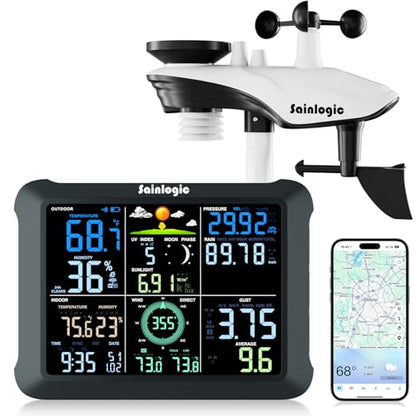 Sainlogic WiFi Smart Weather Station 14-in-1 with 24/7 Accurate Weather Forecast by Weatherseed AI, 8.5" Large Display, Wind Gauge, 2-Year Data Storage & Export (Only 2.4G)