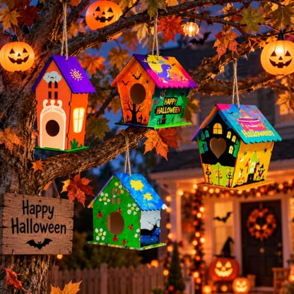 hapray 4 Pack Bird House Craft Kit, DIY Birdhouse for Kids to Build & Paint - color: 4 Pack Bird House