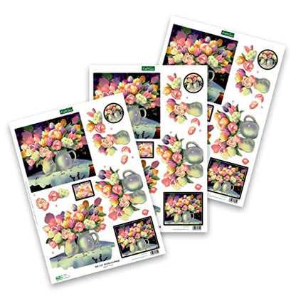 Katy Sue Designs Floral Collection 3D Die-Cut Decoupage Sheets for Card Making. A Pack of 12 Sheets of Floral-Themed Die Cuts for Card Making Supplies or Scrapbooking
