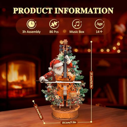 3D Wooden Puzzle Music Box for Adults-Christmas Cello Puzzle - color: Christmas Cello Puzzle