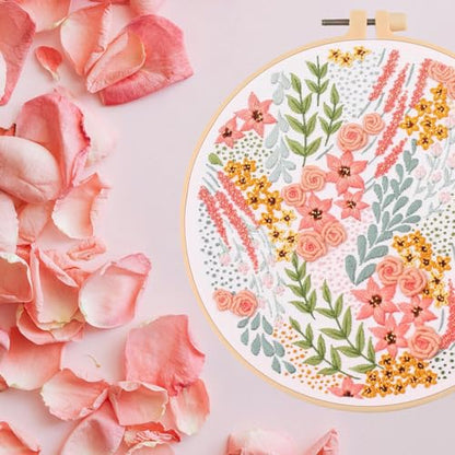Smart-Feather 3 Pcs Flower Embroidery kit for Beginners, Embroidery Stitch Practice Kits for Adults with Hoop, DIY Art Project Craft Kit (Flower Stitches), size:b - style: Flower Stitches