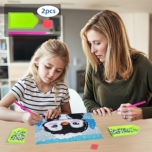 QEUOYSS Diamond Art Kit for Kids with Wooden Frame Art and Crafts for Kids Ages 6-8 -10-12 Easy to DIY Diamond Art for Kid and Adult Beginners Home Wall Decoration (Penguin) - style: Penguin