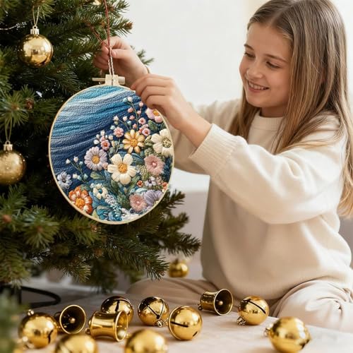 SCECALA 4 Sets Ocean Floral Embroidery Kit - color: Blue and Pink