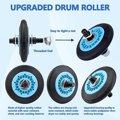 【Upgraded】Dryer Roller Replacement Part for Samsung DV42H5000EWA3 DV45H7000EWA2 DV48H7400EWA2 DV42H5200EPA3 DV40J3000EWA2, DC97-16782A Dryer Roller DC93-00634A Idler Pulley 6602-001655 Dryer Belt Kit