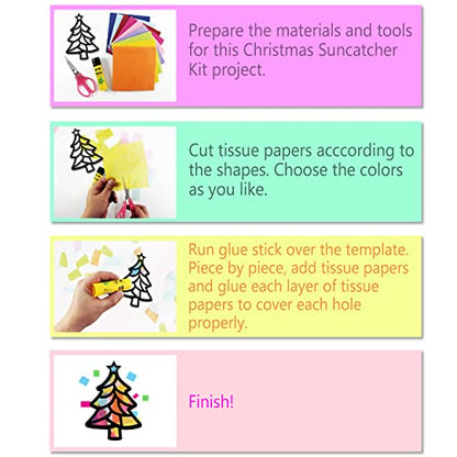 VHALE Suncatchers Craft 3 Sets (9 Cutouts) w Tissue Papers Stained Glass Effect Paper Sun Catcher Kit, Window Art, Classroom Crafts, Creative Art Projects, Kids Party Favors (Christmas) - style: Christmas