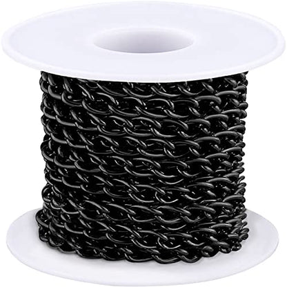 Jishi 16ft Aluminium Curb Chain Roll, Thick Twisted Chain Links, Black Plated Metal Craft Chain Curb Link Chain Spool for Jewelry Making Necklace Bracelet DIY Crafts, Jewelry Making Findings Supplies - color: Black, size: Curb Chain 16ft 6.5mm