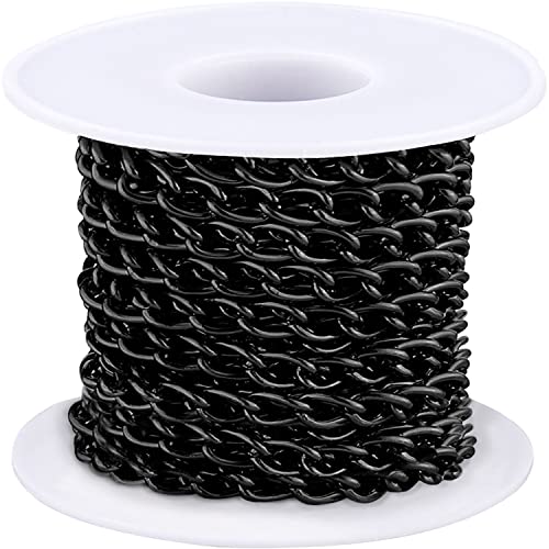 Jishi 16ft Aluminium Curb Chain Roll, Thick Twisted Chain Links, Black Plated Metal Craft Chain Curb Link Chain Spool for Jewelry Making Necklace Bracelet DIY Crafts, Jewelry Making Findings Supplies - color: Black, size: Curb Chain 16ft 6.5mm