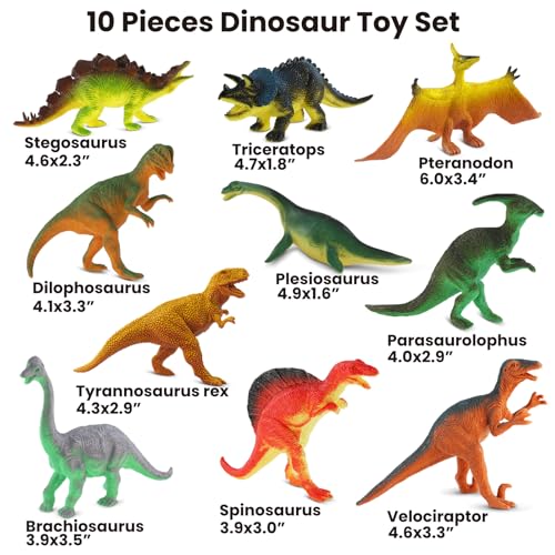 Zippytots Dinosaur Toys for Kids 3-5, 10 PCS Realistic Plastic Dinosaur Figure Toy Set Including T-Rex, Stegosaurus, Spinosaurus, Ideal Gift for Toddle - style: 10pc-Small-Dinos