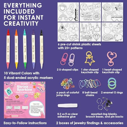Grabie Shrink Art Craft Kit of 25+ Shapes, Markers & Charms, Retro Vibes - color: Retro Vibes - Beginner Friendly