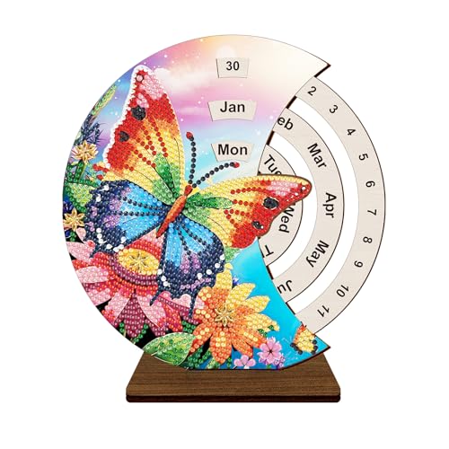 F-CANLAN Rainbow Butterfly Moon Perpetual Calendar DIY Diamond Art Decor - color: Yellow