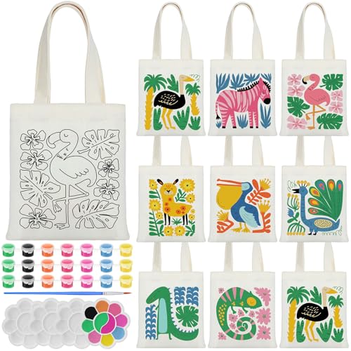 Aliceset 16 Pcs Color Your Own Bag Tote Bag Painting - style: Tropical Animal
