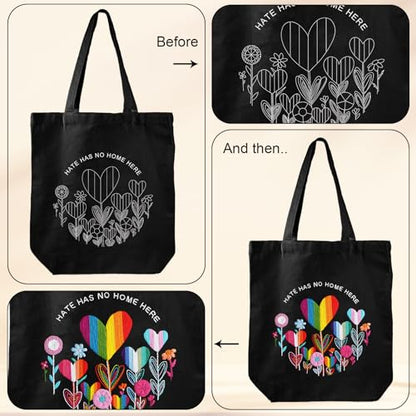 Louise Maelys Embroidery Kit, Rainbow Heart Canvas Tote Bag DIY Craft Set - color: love flower