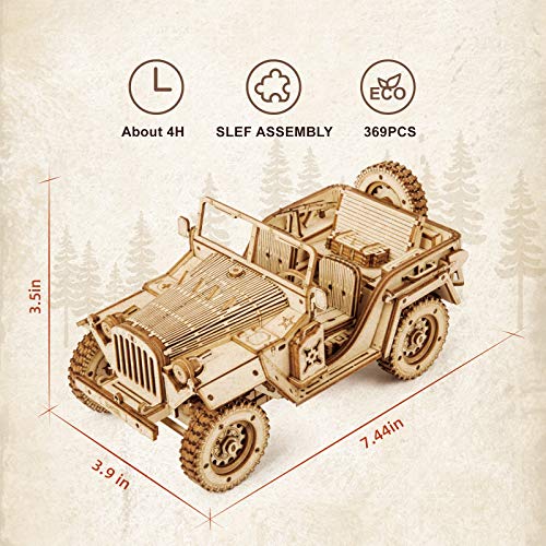 ROBOTIME Car Model Kits 3D Puzzles for Adults and Teens DIY Wooden Crafts No Batteries 1:18 Scale Model Army Field Car