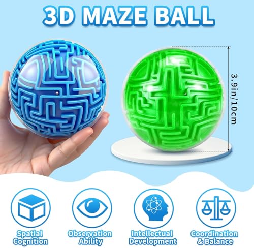 YongnKids 2 Pcs 3D Puzzle Maze Ball Brain Teaser for Kids Boys Girls - color: Blue,green