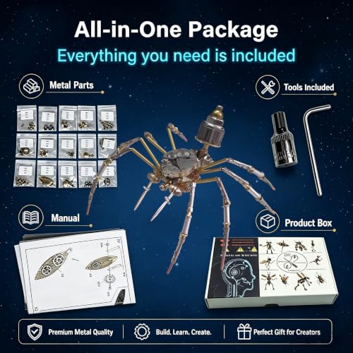 Steampunk 3D Metal Puzzle Spider 140+ Pcs Mechanical DIY Assembly Model Kit Desktop Display for Men Family and Friends(Mechanical Spider) - style: Mechanical Spider