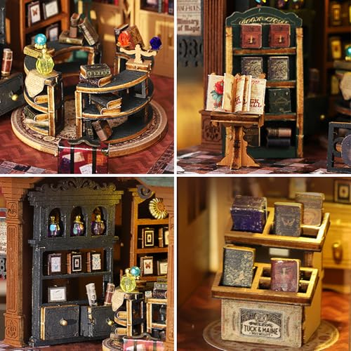 DIY Book Nook Kit - DIY Miniature Dolls House Kit with Furniture and LED Light, 3D Puzzle Wooden Art Bookends, Model Kits for Adults to Build (Twilight Bookstore) - style: Twilight Bookstore