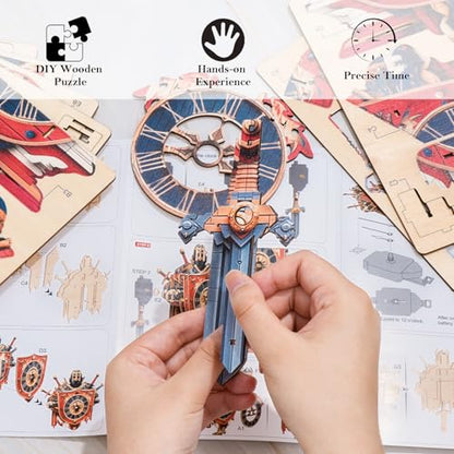 3D Puzzles for Adults Knight Shield Puzzle Clock Adult Crafts - color: Knight Shield Clock