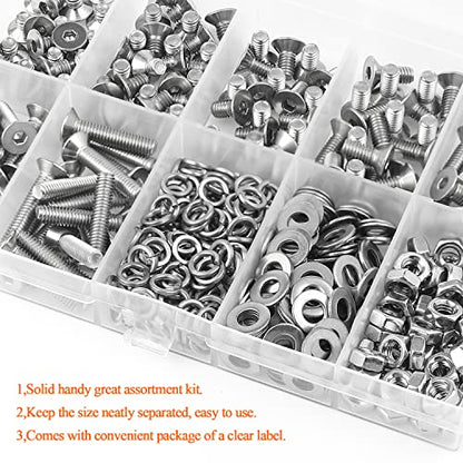 HELIFOUNER 380 Pieces M4 x 5mm /6mm /8mm /10mm /12mm /16mm /20mm, Countersunk Head Socket Cap Screws Bolts Washers Nuts Kit, 304 Stainless Steel - size: M4, style: Countersunk Head Socket Cap
