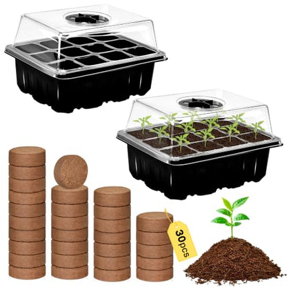 ZeeDix 2 Set Seed Starter Tray Kits with 30 Pack Coco Coir Pellets - color: 2 Set