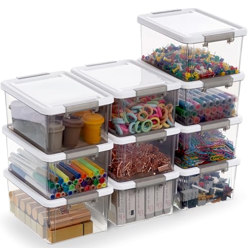 Citylife 10Packs 1.3Qt Small Storage Bins with Lids,Stackable Clear - color: Clear Grey, size: 1.3 QT(10 Pack)