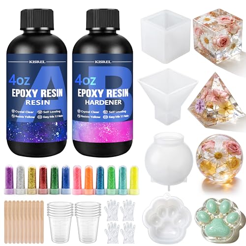 KISREL Epoxy Resin Kit 8OZ with Molds, 12 Glitter & Tools for Beginners - size: 8oz Resin Kit