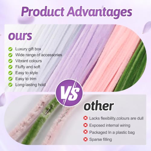 800 PCS Pipe Cleaners Flowers Kit for DIY Flowers & Crafts with 14 Colors