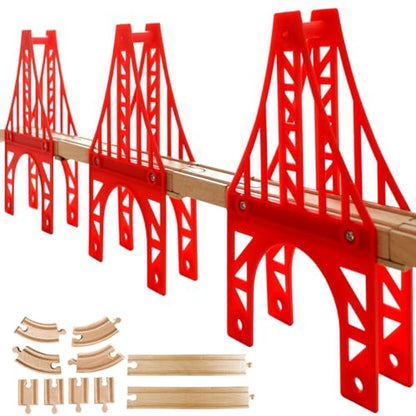 Wooden Train Bridges, 3 Suspension Bridge, Wooden Train Track Accessories, Wood Train Track, Train Tracks Compatible with All Major Brands - style: 3 Train Bridges