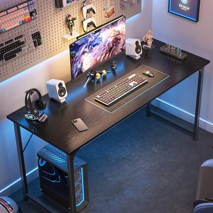 Huuger Computer Desk, 55 Inch Home Office Desk, Gaming Writing Work from Home Study Desk, Large Legroom, Sturdy Metal Frame, Modern Simple, Black - color: Black, size: 54inch