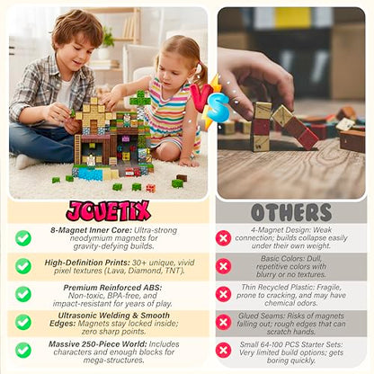 250 PCS Magnetic Building Blocks - Mining World Magnetic Cubes Construction Set, STEM Montessori Sensory Toy for Kids 3+ Boys & Girls Christmas Birthday Gift