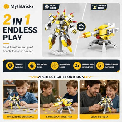 STEM Mini Robot Berserker Building Blocks Building Toy Kit, 185PCS Mech Model, Mech Robot & Turret Model with Transforming Features, Robots Toy Building Kit for Ages 6+ Yellow - color: Yellow